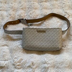 Michael Kors Silver White Logo Belt Bag with Silver Hardware